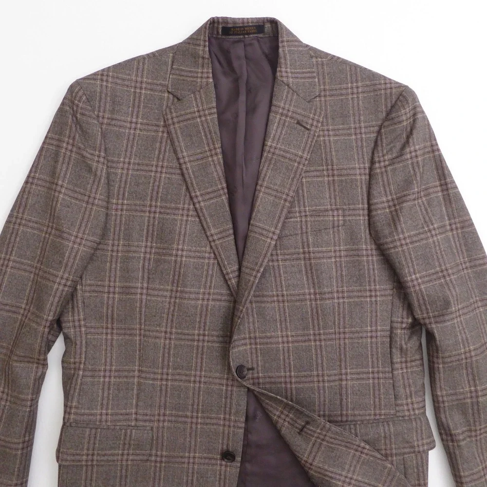 Jos A Bank Mens Jab Suit Jacket Blazer Brown Plaid Wool Reserve 42L Traditional